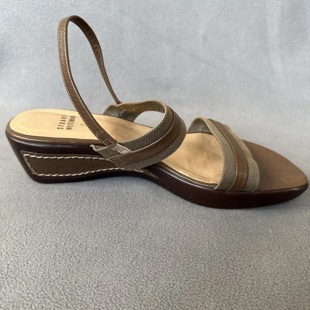 Stuart Weitzman Wedge Sandals Womens 7.5‎ Brown Slingback 2